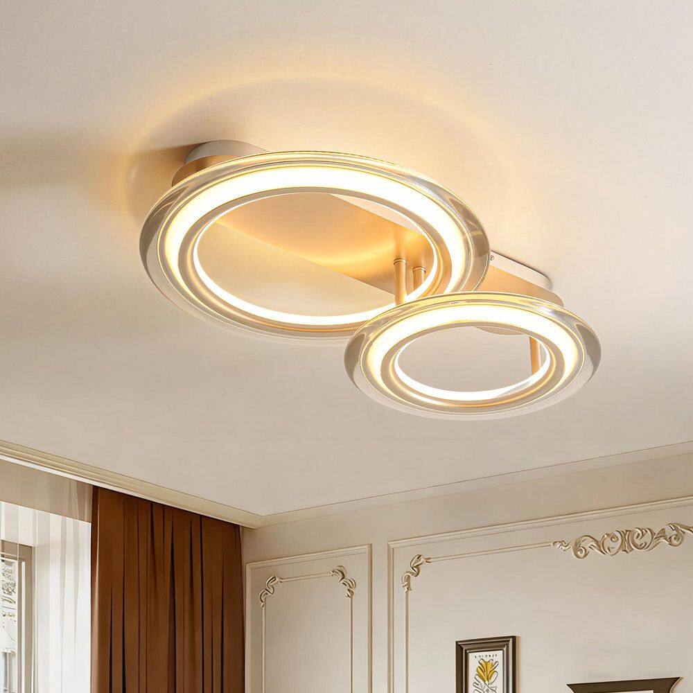 26 in. 2-Light Modern Smoked Gray and Coffee-Gold Integrated Dimmable LED Flush Mount Ceiling Light with Rings Shades price history on PriceWatchPro