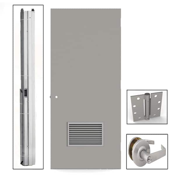 L.I.F Industries 36 in. x 80 in. Gray Flush Steel Louvered Commercial Door with Hardware