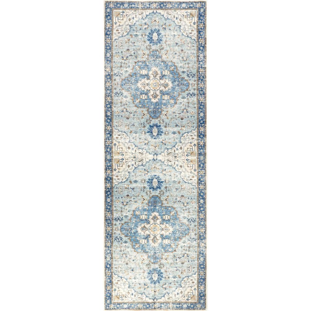 Amaryllis Medallion Machine Washable Dark Blue 3 ft. x 8 ft. Indoor/Outdoor Patio Runner Rug price history on PriceWatchPro