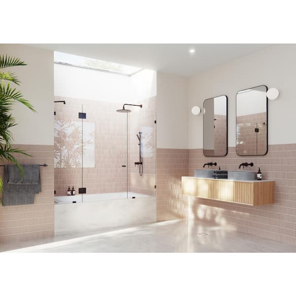 Glass Warehouse Stellar 69 in. W x 58.25 in. H Glass Hinged Frameless 3-Panel Inline Tub Door in Oil Rubbed Bronze with Clear Glass