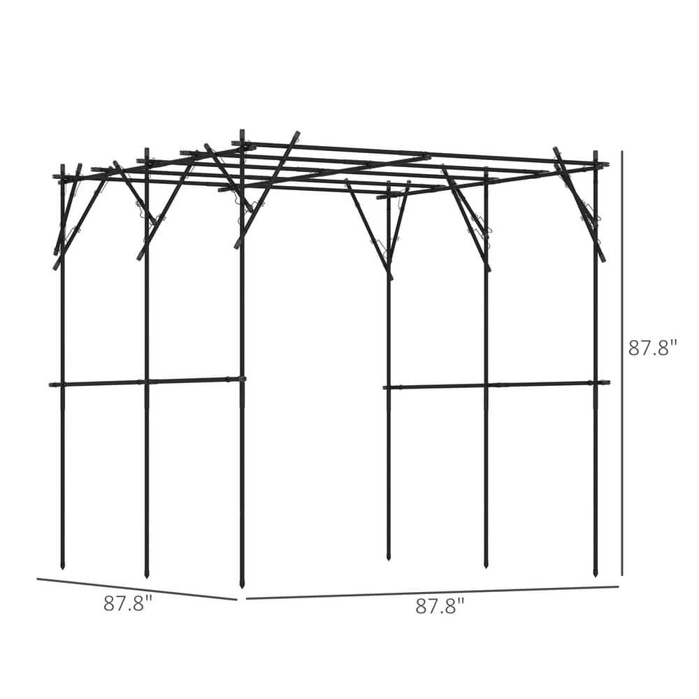 Black Metal Garden Arch Trellis with Green Climbing Net, 7.3 FT Tall