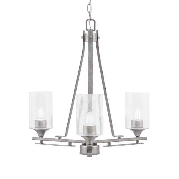 Unbranded Ontario 17.5 in. 3-Light Aged Silver Geometric Chandelier for Dinning Room with Clear Bubble Shades, No Bulbs Included
