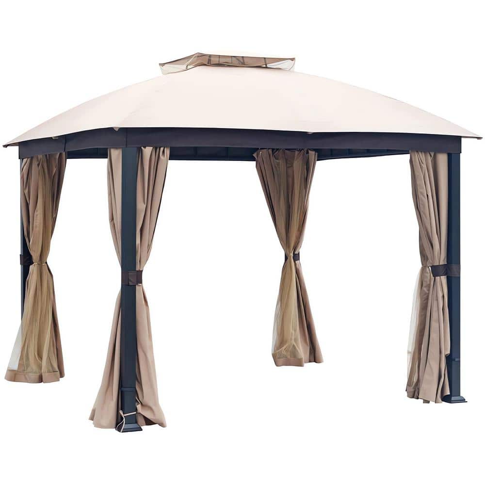 10 ft. x 10 ft. Beige Soft top Metal Gazebo with Mosquito Net, Double Roof 