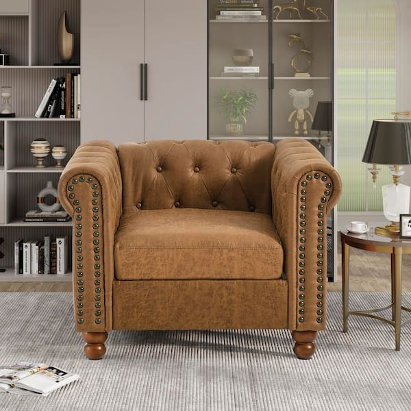 Foster 38 in. Rolled Arm Fabric Upholstered Square Large Sofa in. Brown