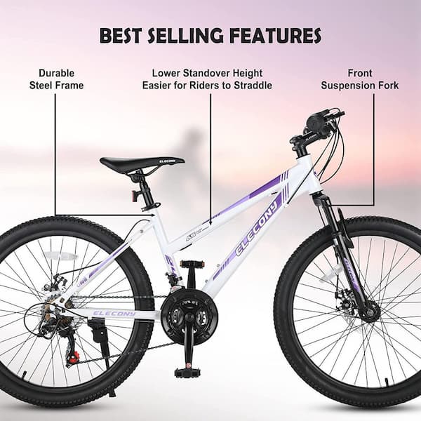 kloof Kolonel De volgende 24 in. White Teenagers, Shimano 21-Speeds Gear Mountain Bike MTB with Dual  Disc Brakes and 100 mm Front Suspension SXB658138 - The Home Depot