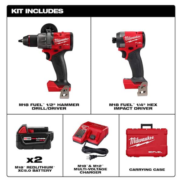 M18 FUEL 18V Lithium-Ion Brushless Cordless Hammer Drill & Impact Driver Combo Kit w/ 2 Batteries & SURGE Impact Driver