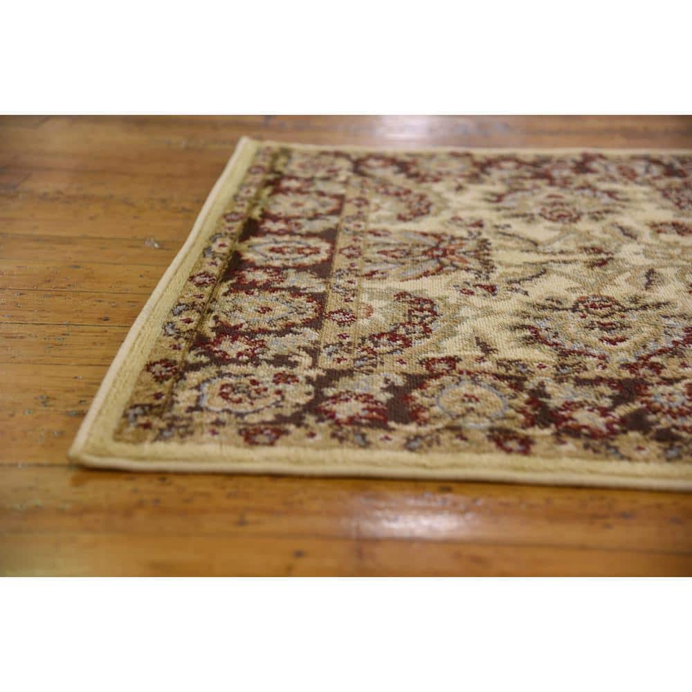 Ivory Floral Rectangular Synthetic Easy Care Area Rug