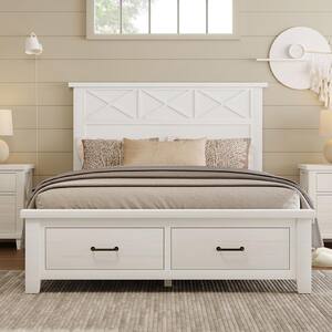 White Wood Frame Queen Panel Bed with Storage