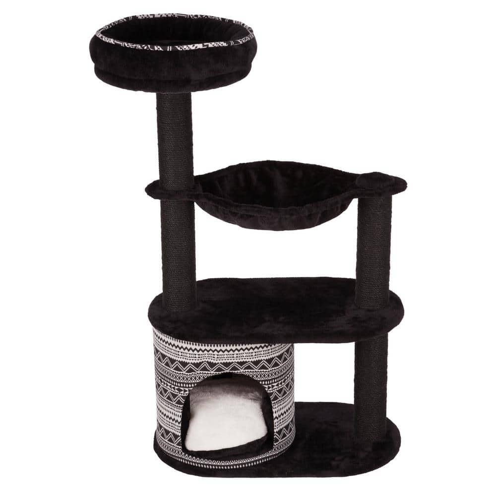 Giada Black Sisal and Plush 44" Cat Tree with Hammock and Condo