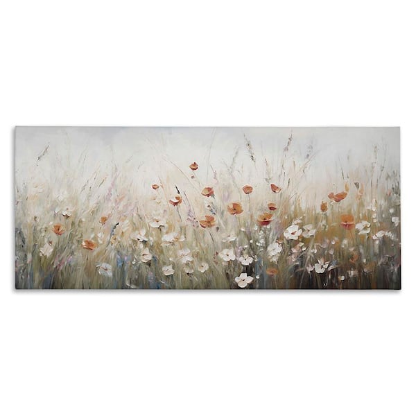 Neutral Poppy Blooms by Ramona Murdock Unframed Graphic Art Print Nature 24 in. x 10 in.