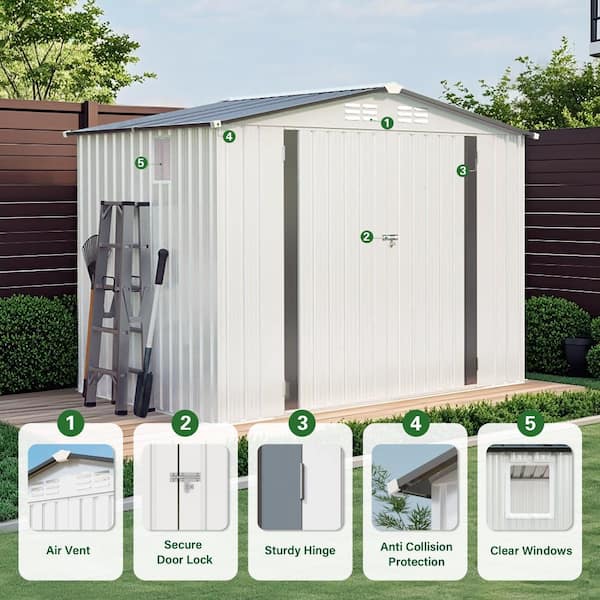Tenleaf 8 ft. W x 6 ft. D White and Gray Metal Shed with Window