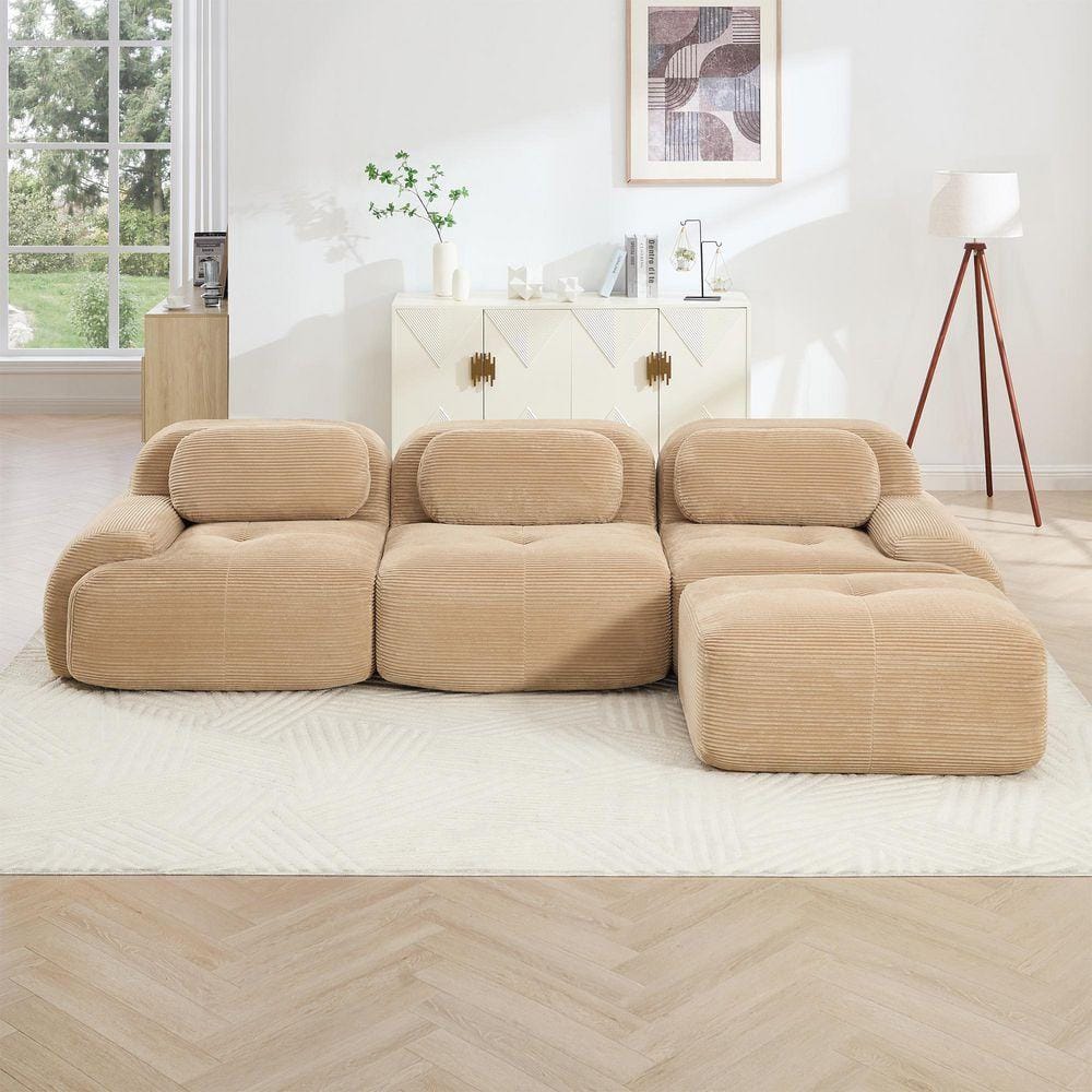 117 in. Curved Armrest Corduroy Sectional Sofa L-Shaped Modular