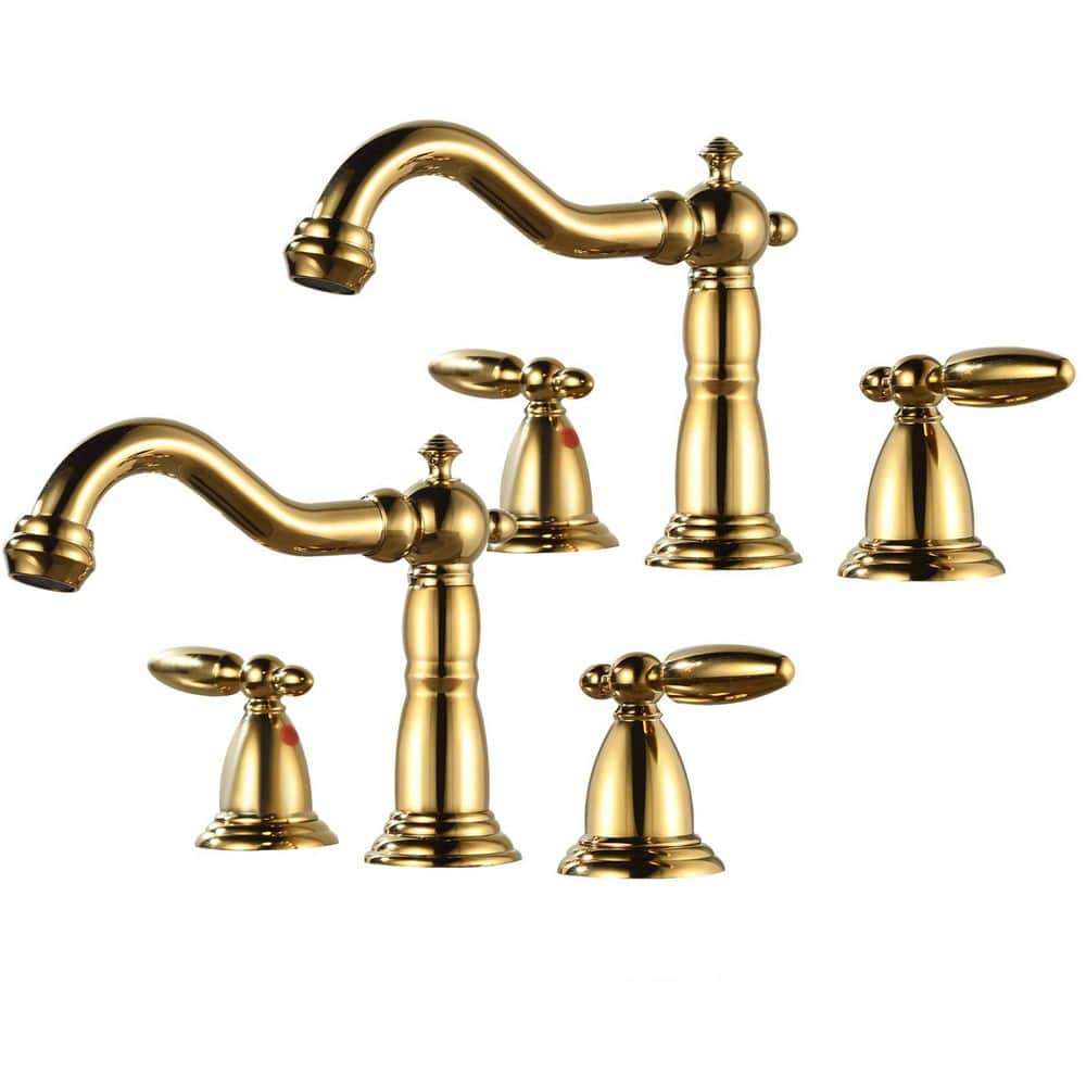 2 Handles 8 in. Widespread Bathroom Faucet 3-Hole Bathroom Sink Faucet in Polished Gold(2-Pack) price history on PriceWatchPro