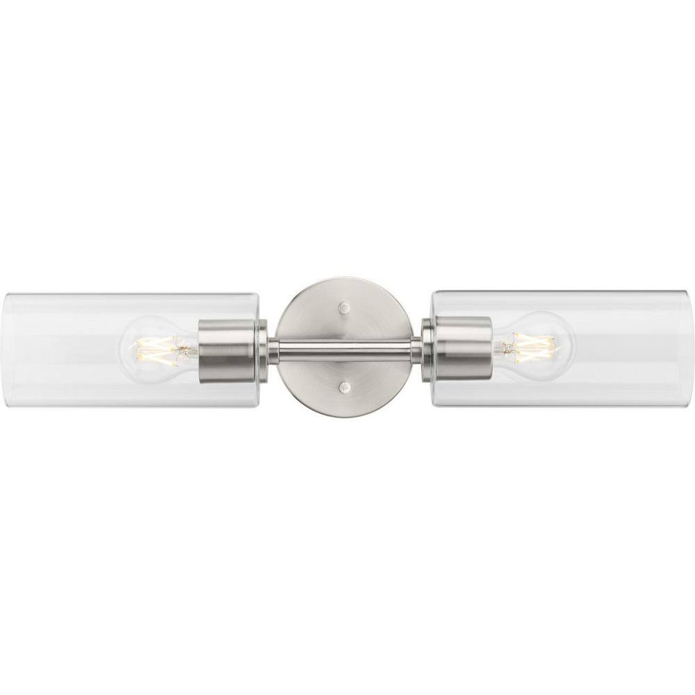 Cofield Brushed Nickel 2-Light Wall Sconce with Cylindrical Glass Shades