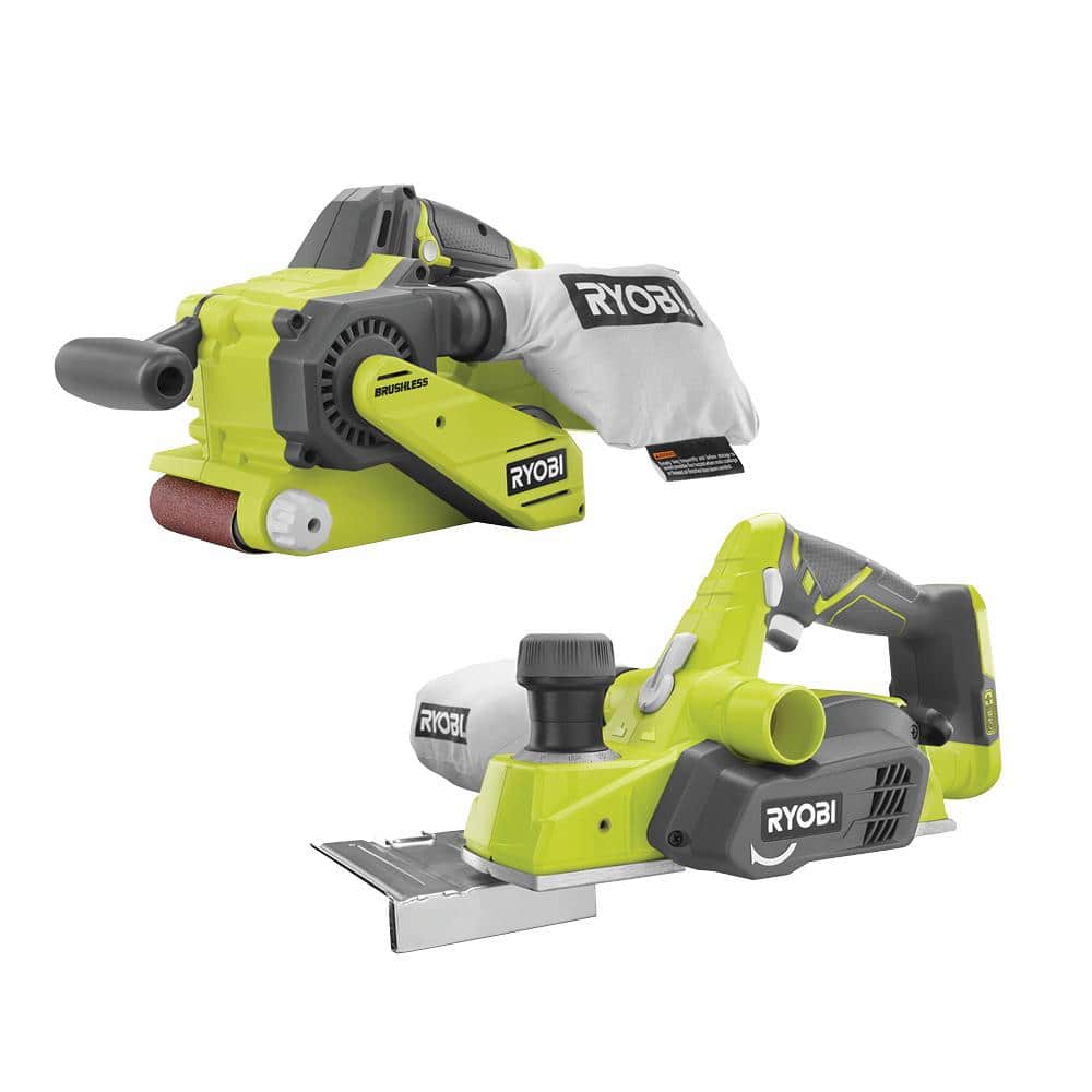 RYOBI ONE+ 18V Cordless 2-Tool Combo Kit with Brushless in. x 18 in. Belt  Sander  3-1/4 in. Planer w/ Dust Bag (Tools Only) P450-P611 The Home  Depot