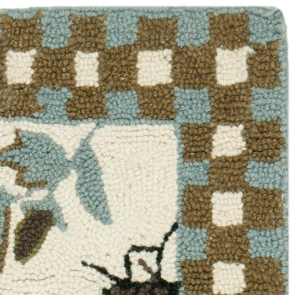 Ivory Floral Hand-Hooked Wool Rectangular Area Rug