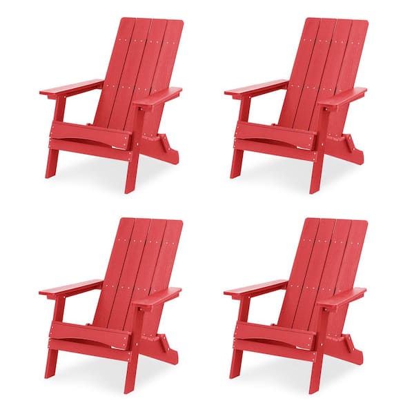 LUE BONA Bright Red Plastic Modern Folding Adirondack Outdoor Chair, Patio Chairs (Set of 4)