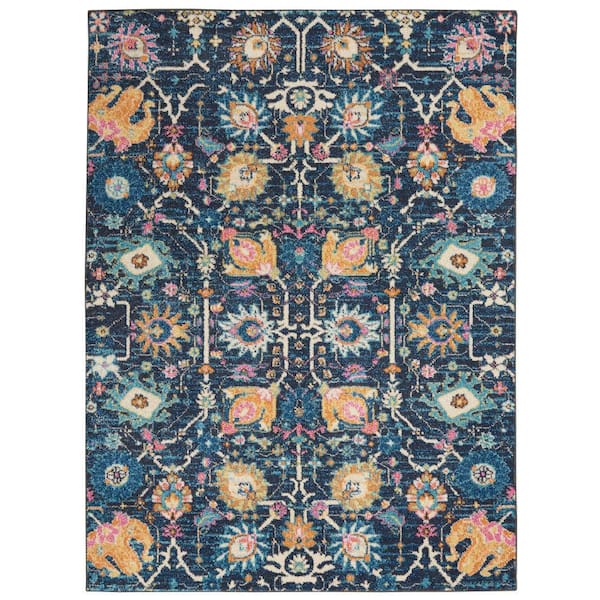 Nourison Passion Navy 5 ft. x 7 ft. Floral Transitional Area Rug