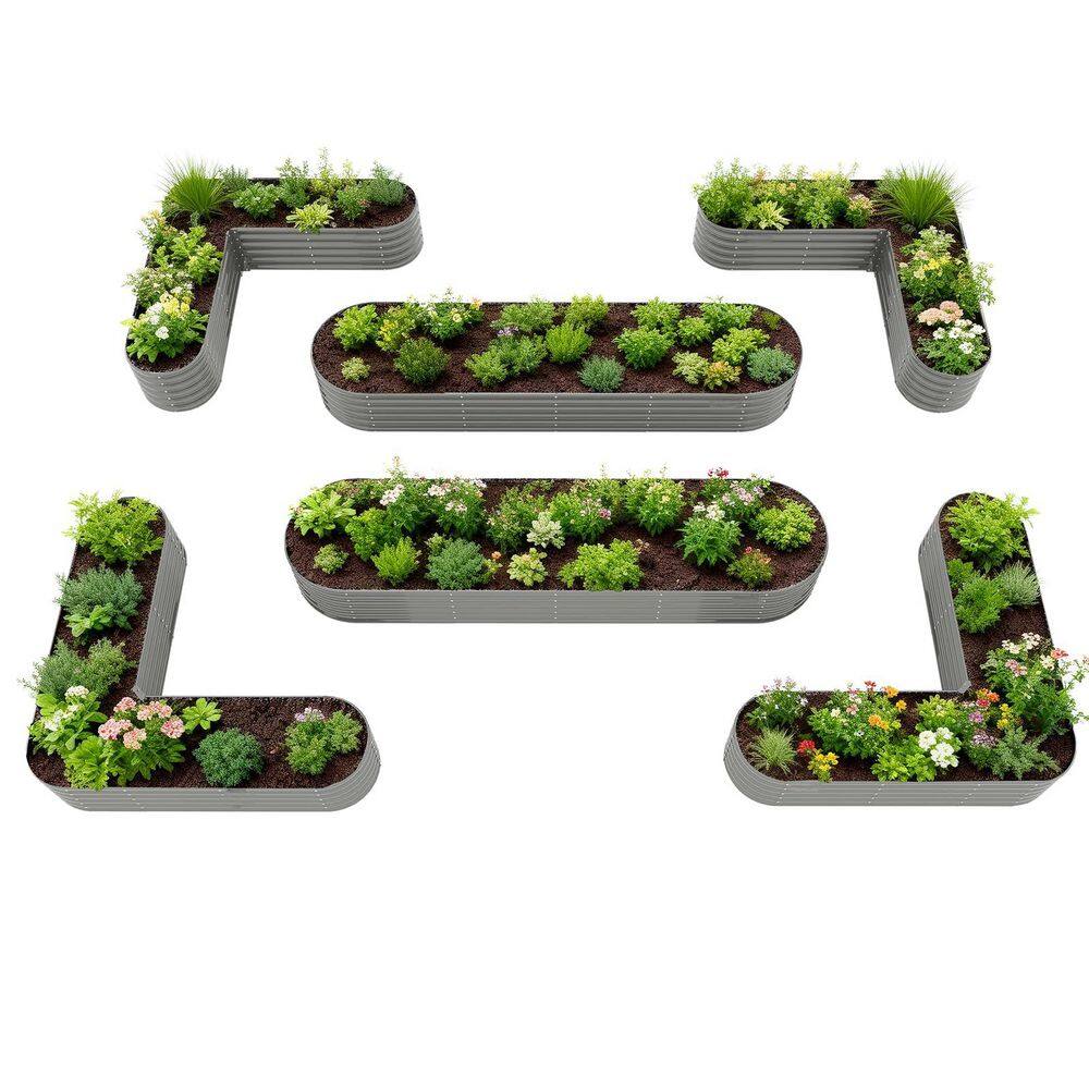 6-Pack 18 in. H Quartz Gray Raised Garden Beds Kit, Heart-Shaped & Long Oval Planters Box for Custom Decorative Gardens price history on PriceWatchPro