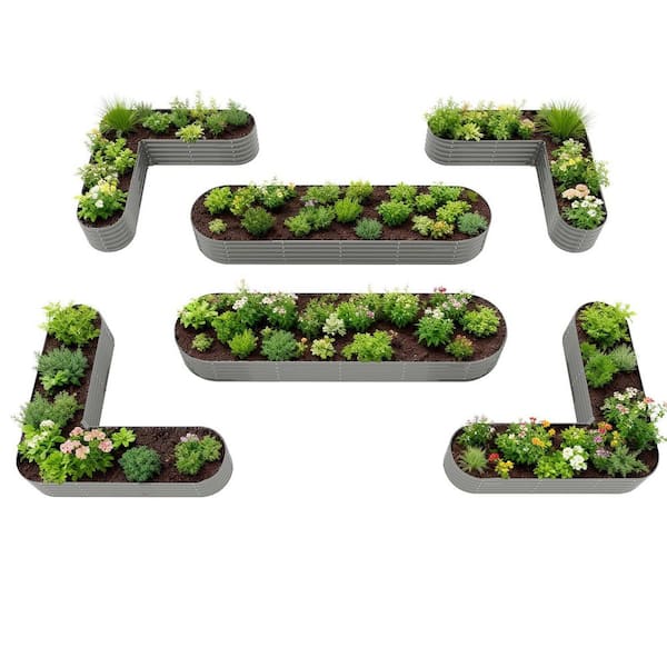 6-Pack Quartz Gray Galvanized Steel Raised Garden Beds Planters Box for Gardens, Yard (81 in. L x 81 in. W x 18 in. H)