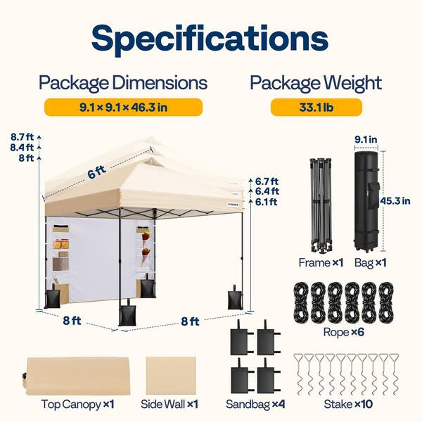 VIVOHOME 8 ft. x 8 ft. Outdoor Portable Beige Easy Setup Pop Up