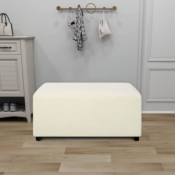 Ivory Large Super Stretch Soft Form Polyester Rectangular Ottoman Slipcover with Nonslip Elastic Bottom for Living Room