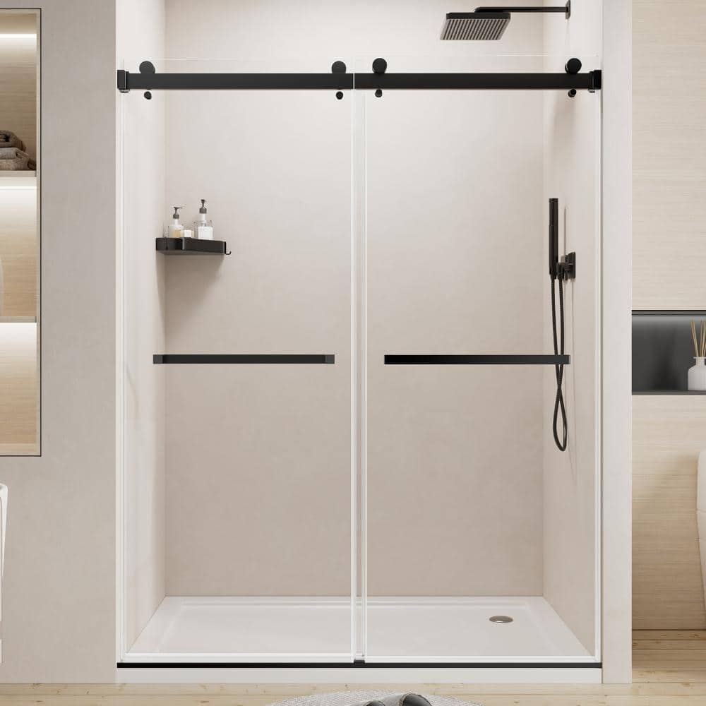 "56-60"" W x 72"" H Matte Black Frameless Double Sliding Shower Door, Premium 1/4"" (6mm) Thick Tempered Glass" price history on PriceWatchPro