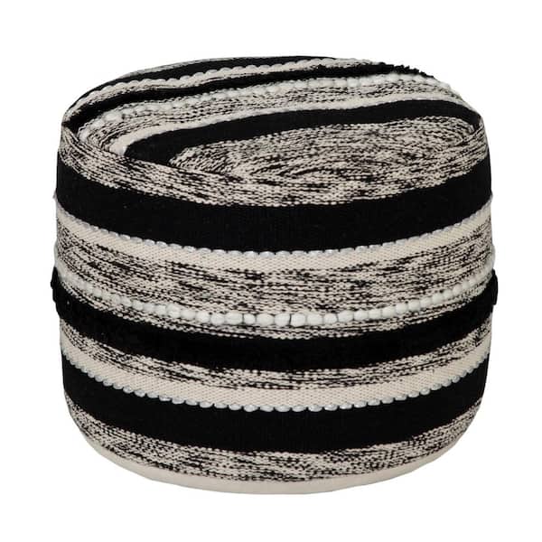 HomeRoots Amelia White Cotton Round Accent Ottoman