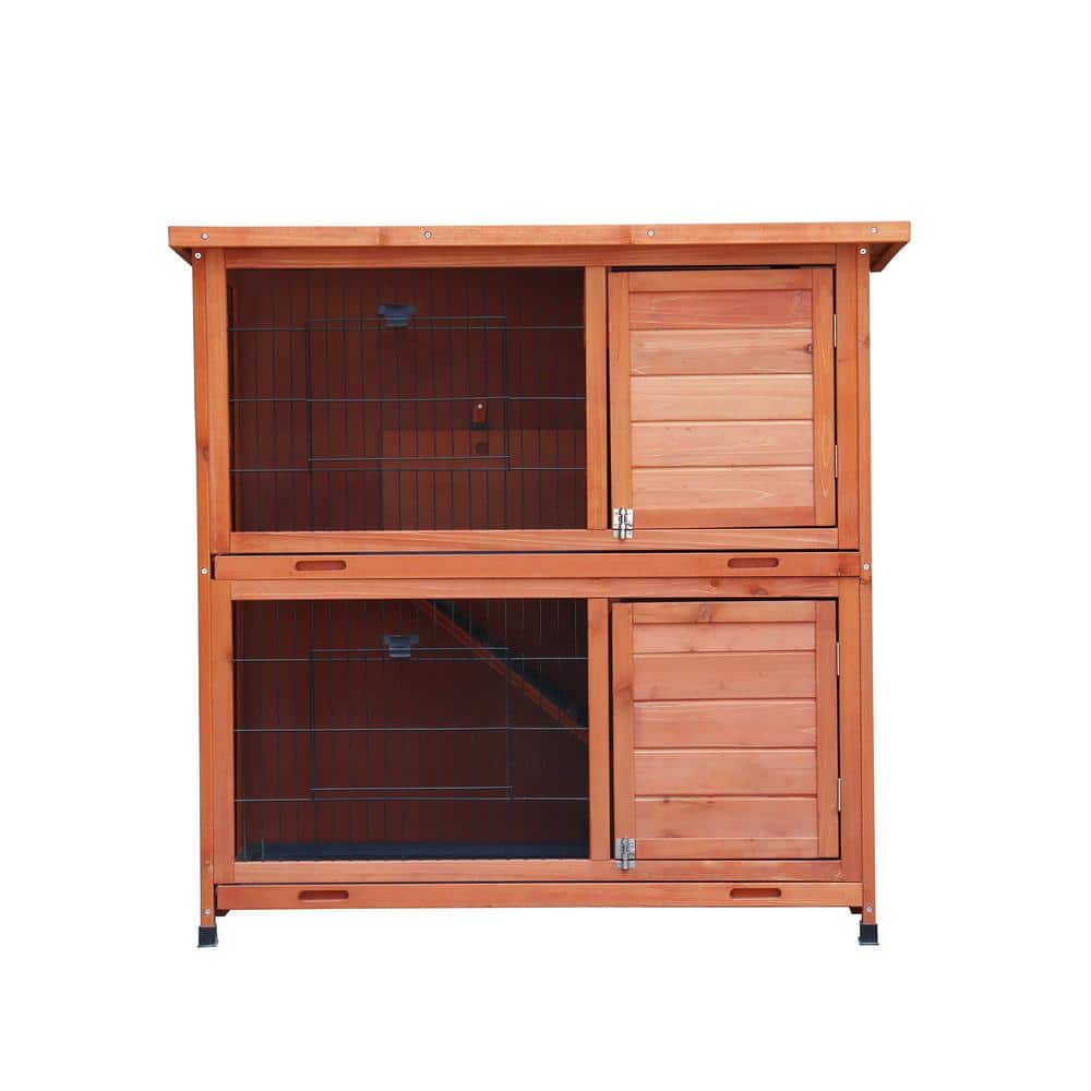 41 in. Outdoor Natural Fir 2-Tier Rabbit Hutch Pet Cage with 2-Pull-Out Trays, Waterproof Roof and Non-Slip Run price history on PriceWatchPro