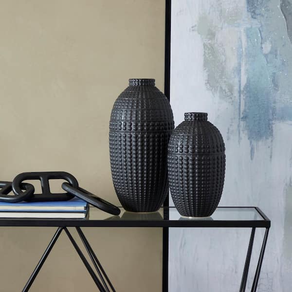 Litton Lane 16 in., 12 in. Black Ceramic Decorative Vase (Set of 2)