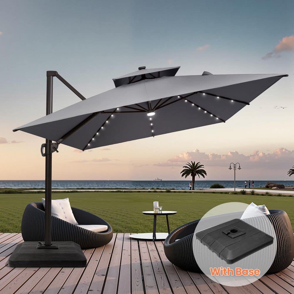 acrylic 4 cantilever umbrella for patio chair CLOUDFLY 11 ft. x 9 ft. Aluminum Cantilever Umbrella with 6-Tilt Positions and Detachable Base Outdoor Patio Umbrella in Gray