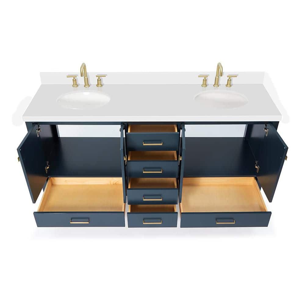Midnight Blue 73" Double Basin Vanity with Quartz Top