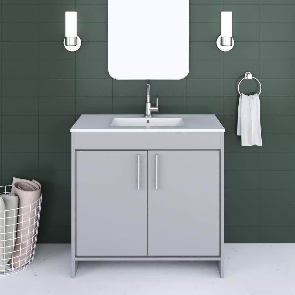 Villa 36 in. W x 18 in. D Bathroom Vanity in Gray with Ceramic Vanity Top in White with White Basin price history on PriceWatchPro