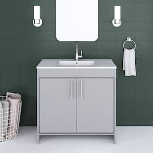 Villa 36 in. W x 18 in. D Bathroom Vanity in Gray with Ceramic Vanity Top in White with White Basin