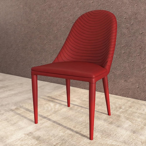 Leisuremod Seville Red Upholstered Modern Dining Chair with Metal Legs Armless Upholstered Leather Accent Chair