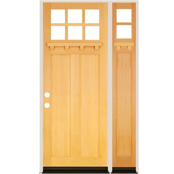 Krosswood Doors 50 in. x 96 in. Craftsman 6-Lite Right-Hand/Inswing Clear Glass Clear Stain Hemlock Wood Prehung Front Door w/RSL and DS