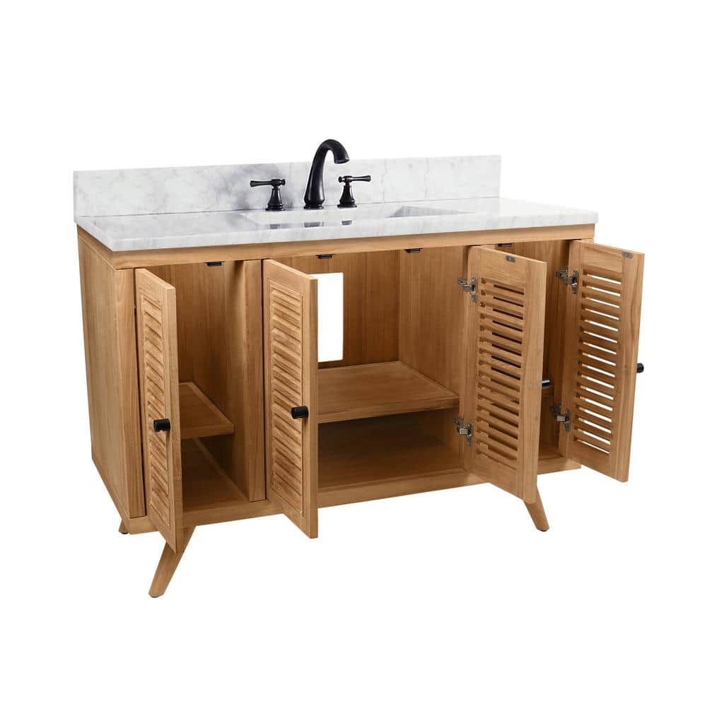 Harper 49" Teak and Marble Transitional Freestanding Vanity