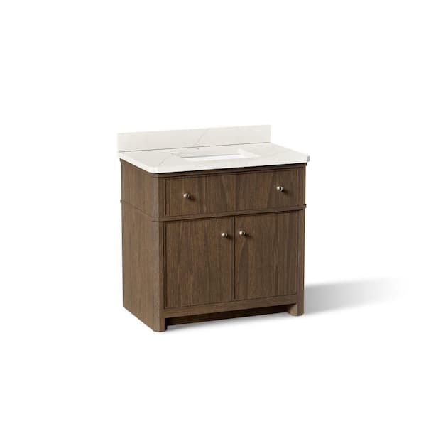 Claude by Studio McGee 36 in. Freestanding Draper Oak Bath Vanity with Bianco Bella Quartz Top