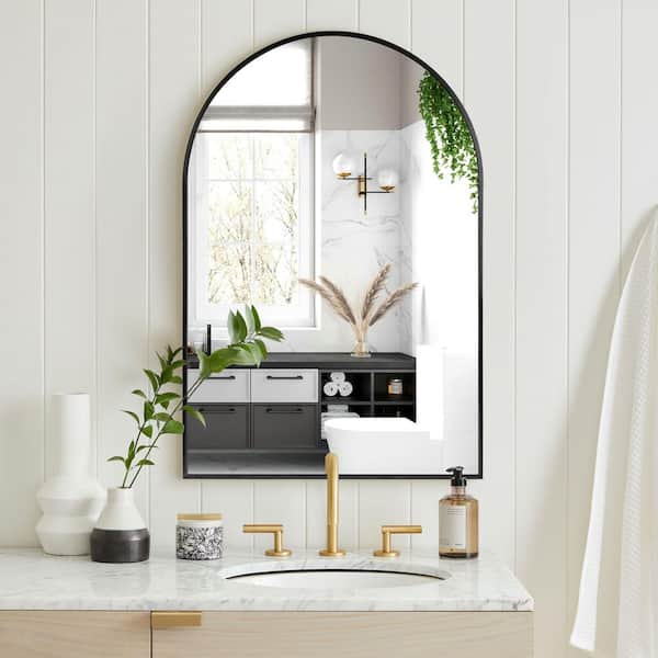Hochwertiges 20 in. W x 30 in. H Arched Black Aluminum Alloy Framed Wall Mirror Decorative Wall Mirror