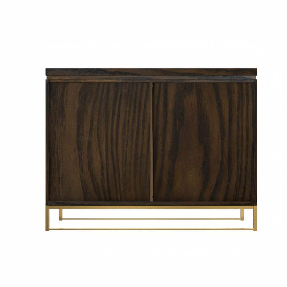 Antique Brown 2-Door Wood Grain Accent Storage Cabinet with Stainless Steel