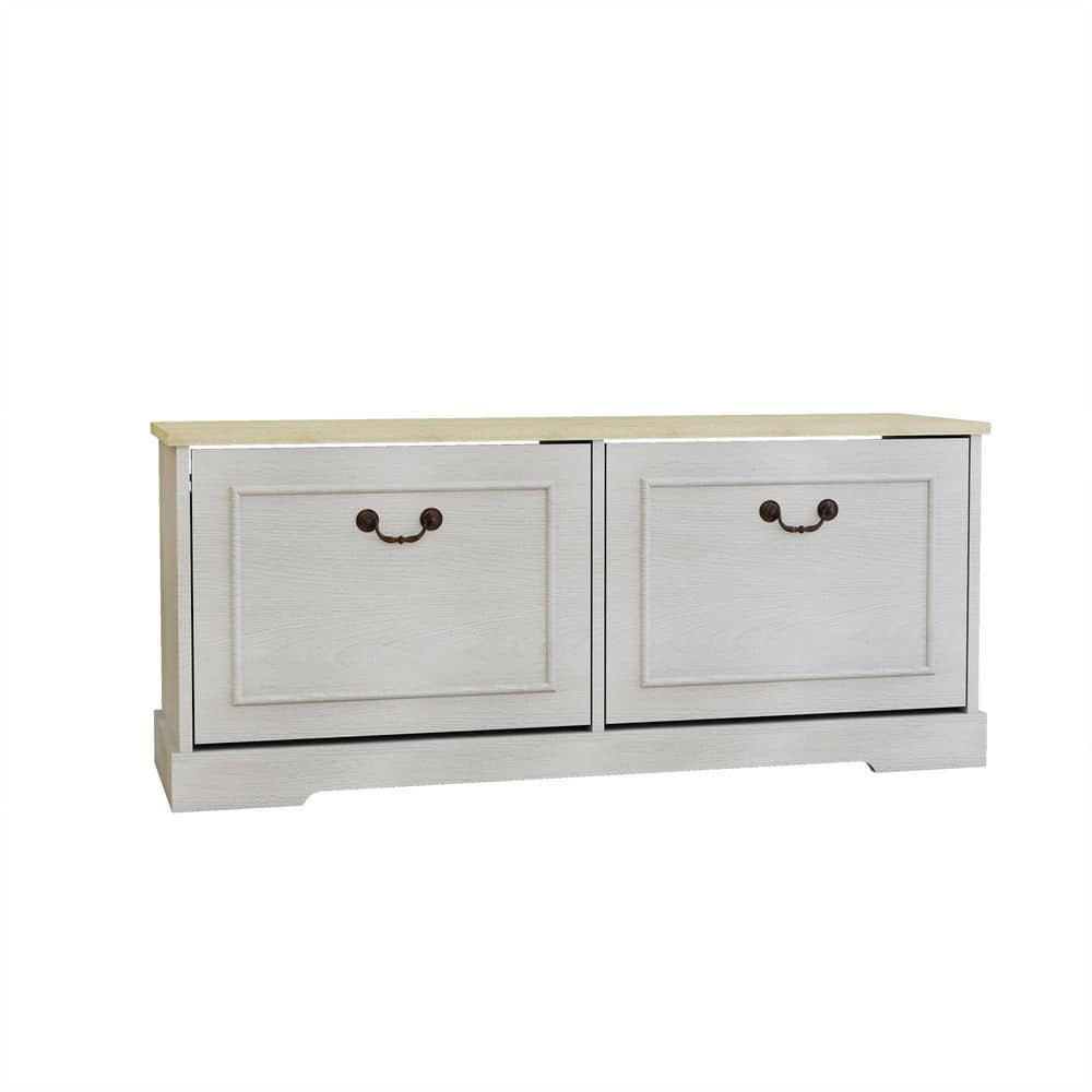 Harlan 17.7 in. H x 41.3 in. W 12-Pair Shoes Antique White Wood Shoe Storage Bench with 2 Flip Drawers price history on PriceWatchPro