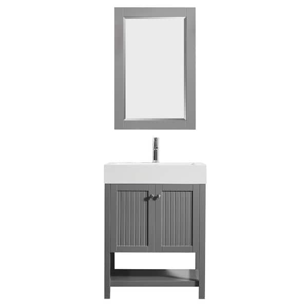 ROSWELL Pavia 28 in. Bath Vanity in Grey with Acrylic Vanity Top in White with White Basin and Mirror