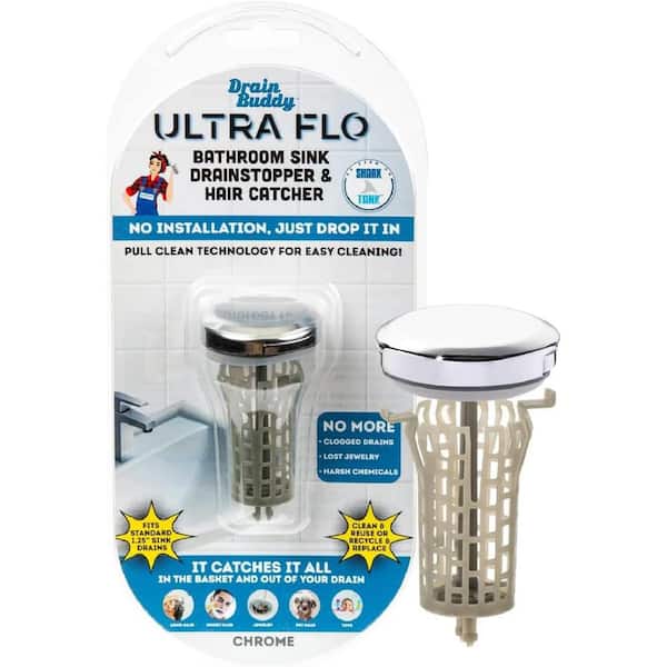 DRAIN BUDDY Ultra Flo Sink Drain Stopper and Hair Catcher - Anti-Clogging, Chrome Plastic
