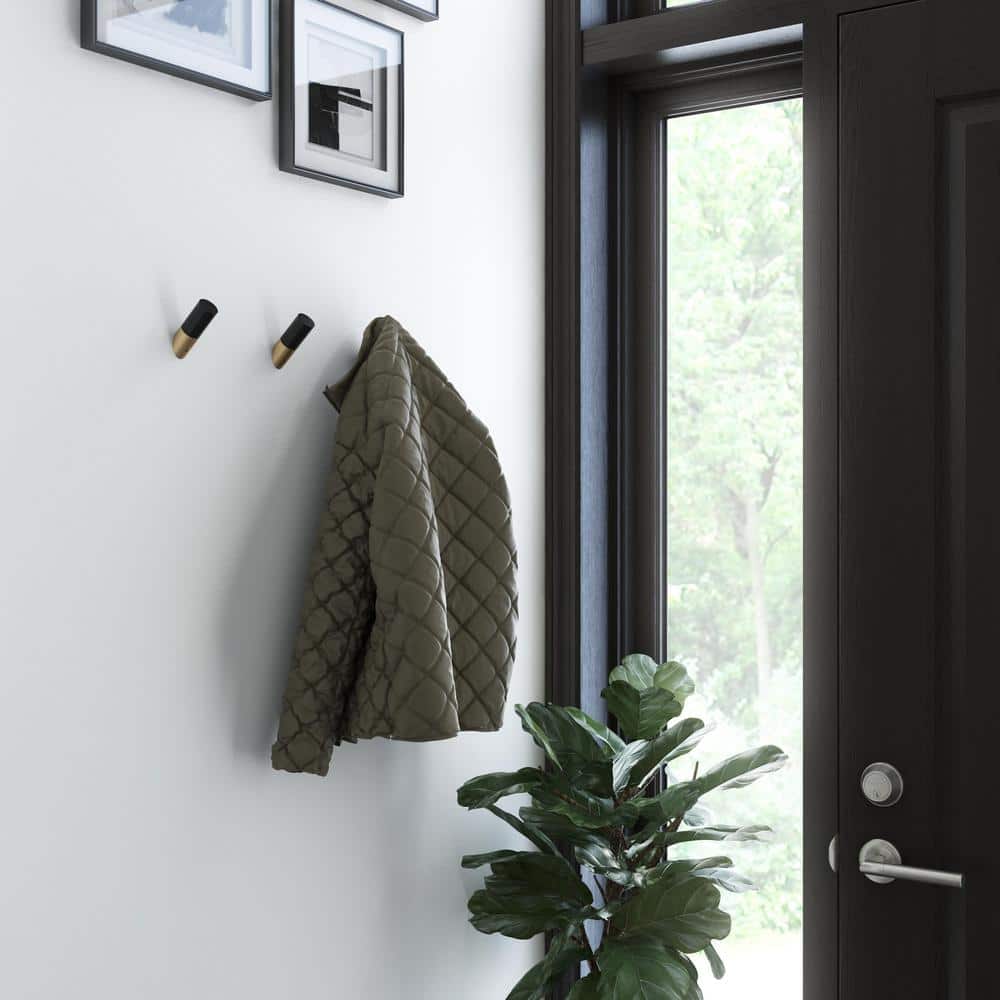 Modern Black and Champagne Bronze Metal Wood Hooks, 5 Pack
