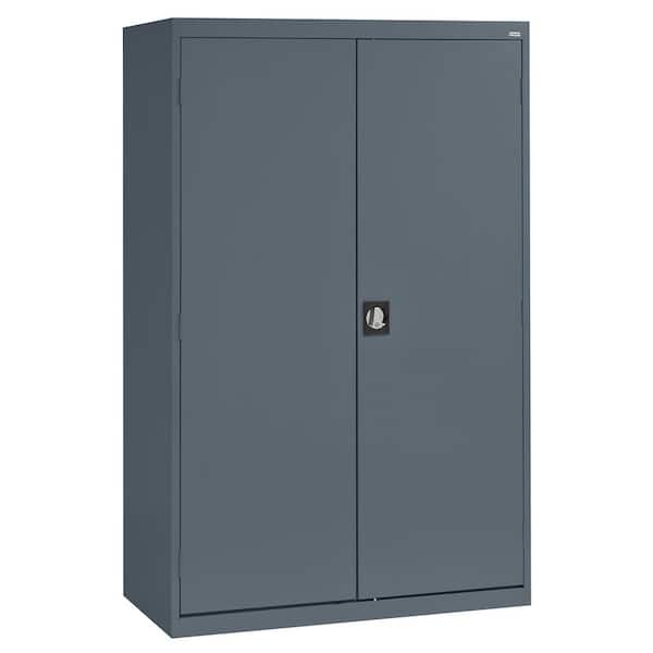 Sandusky Elite Series 46 in. W x 72 in. H x 24 in. D 22-Gauge 2-Shelf Steel Freestanding Wardrobe Storage Cabinet in Charcoal
