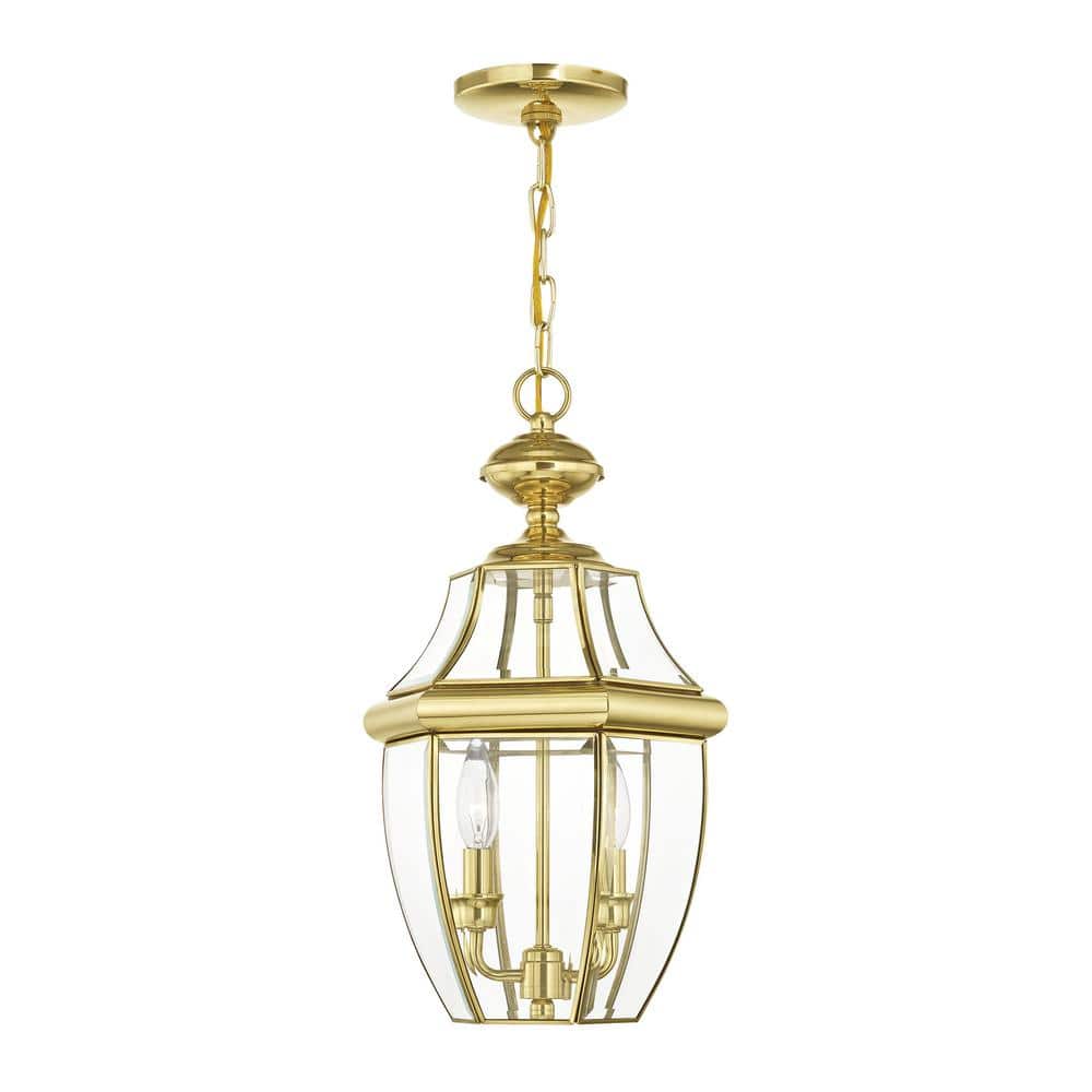 Monterey Polished Brass 2-Light Outdoor Pendant with Clear Beveled Glass