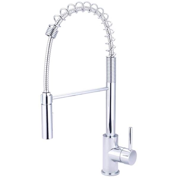 Pioneer Single Handle Pre-Rinse Spring Pull Down Sprayer Kitchen Faucet in Polished Chrome