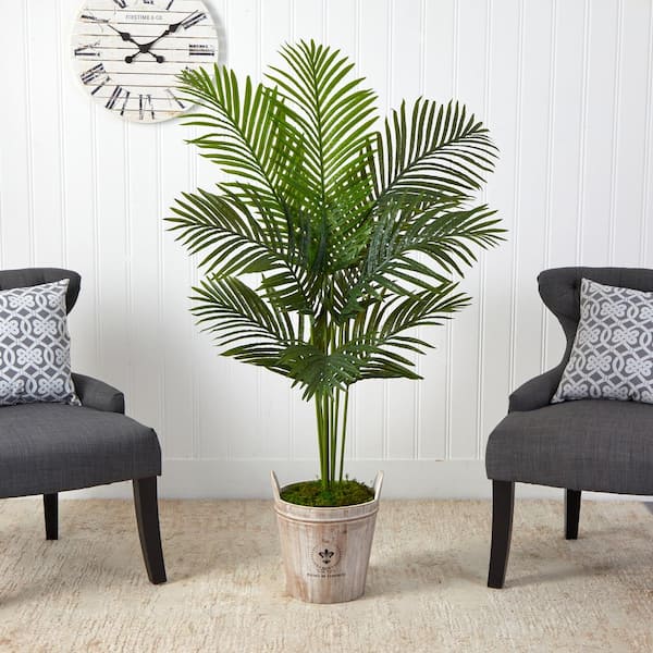 Nearly Natural 5 ft. Paradise Palm Artificial Tree in Farmhouse Planter