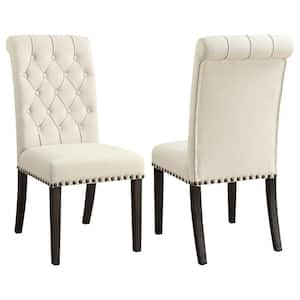Phelps Diamond Tufting Beige and Smokey Black Upholstered Dining Side Chairs (Set of 2)