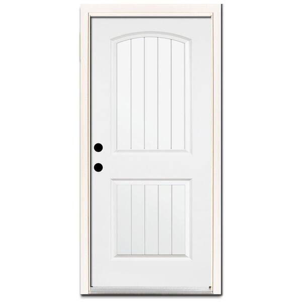 Steves & Sons Premium 2-Panel Plank Primed White Steel Prehung Front Door with Brickmold-DISCONTINUED